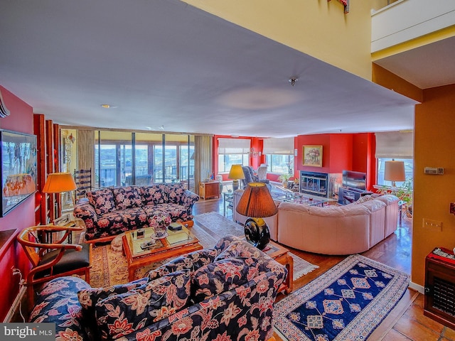 living room with hardwood / wood-style floors