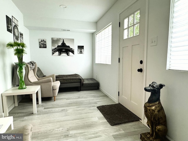 foyer entrance with light wood-type flooring