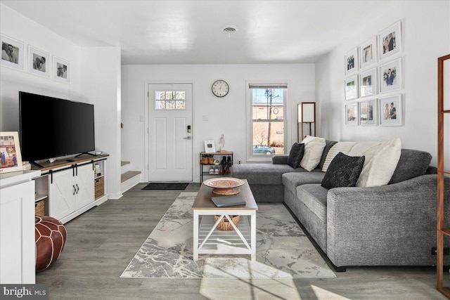 living room with hardwood / wood-style floors