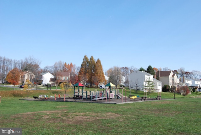 view of playground featuring a lawn