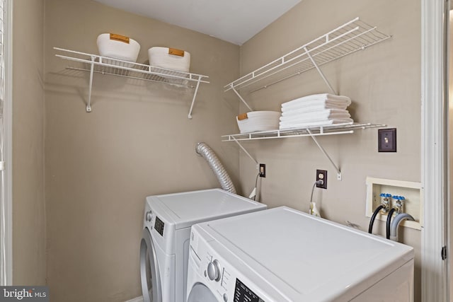 washroom featuring laundry area and washing machine and dryer