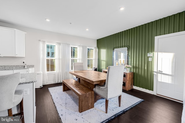 1603 Trotter St, Frederick, MD 21702 - dining space featuring dark wood finished floors, recessed lighting, and an accent wall