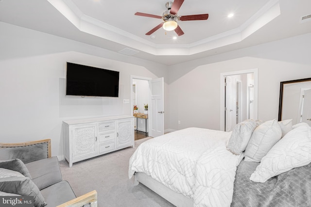 1603 Trotter St, Frederick, MD 21702 - bedroom featuring a raised ceiling, light colored carpet, connected bathroom, recessed lighting, and ornamental molding