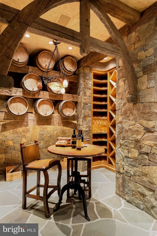 938 Old County Rd, Severna Park, MD 21146 - wine cellar with beamed ceiling and stone floors
