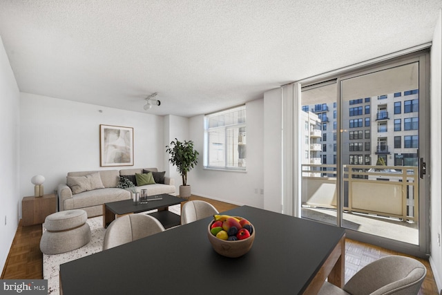 dining area featuring a textured ceiling