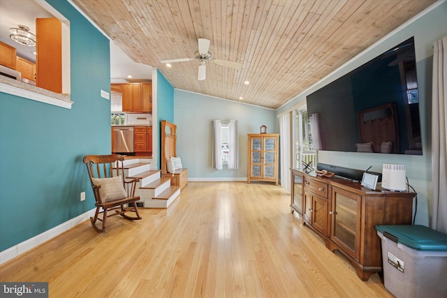 2832 Larkin Rd, Upper Chichester, PA 19061 - sitting room featuring wooden ceiling, light wood-type flooring, a ceiling fan, baseboards, and vaulted ceiling