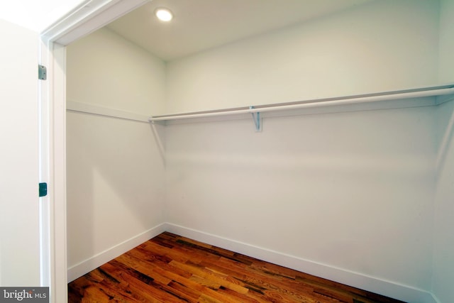 spacious closet with dark wood-type flooring