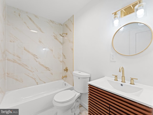 full bathroom featuring toilet, vanity, and bathing tub / shower combination