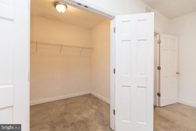 spacious closet featuring light carpet