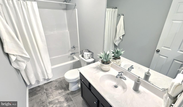 full bathroom featuring vanity, toilet, and shower / tub combo