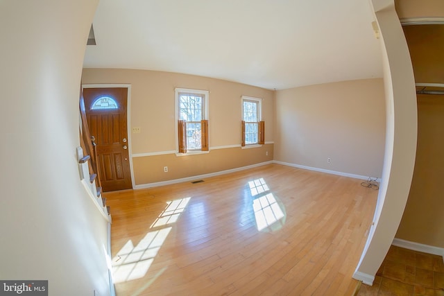 entrance foyer featuring light wood-type flooring, baseboards, and visible vents