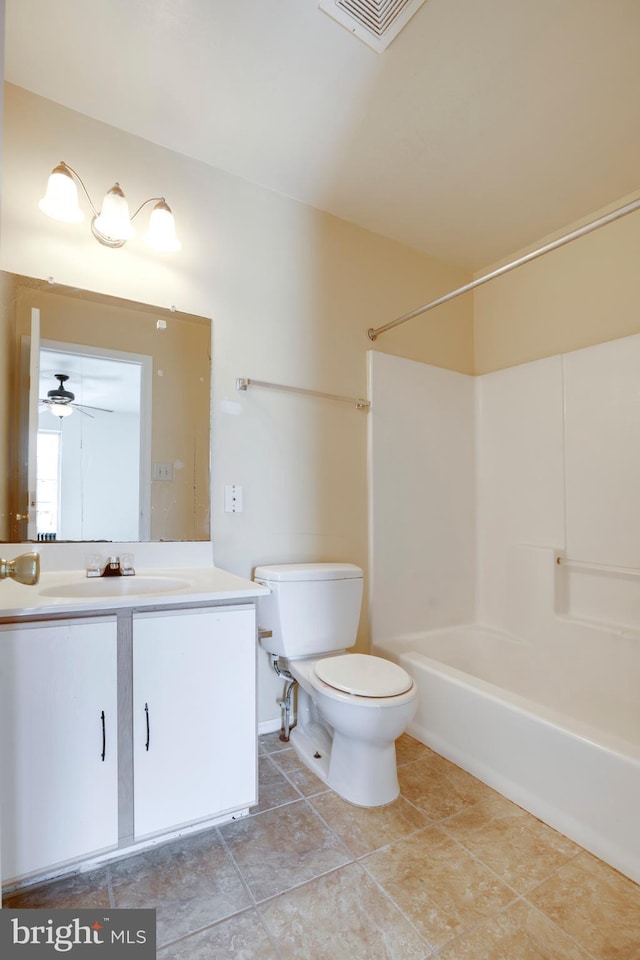 40 Smokewood Ct Unit 200, Stafford, VA 22554 - bathroom featuring visible vents, toilet, vanity, tile patterned floors, and shower / bathtub combination