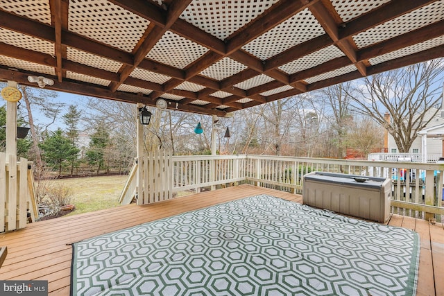 wooden deck featuring a pergola