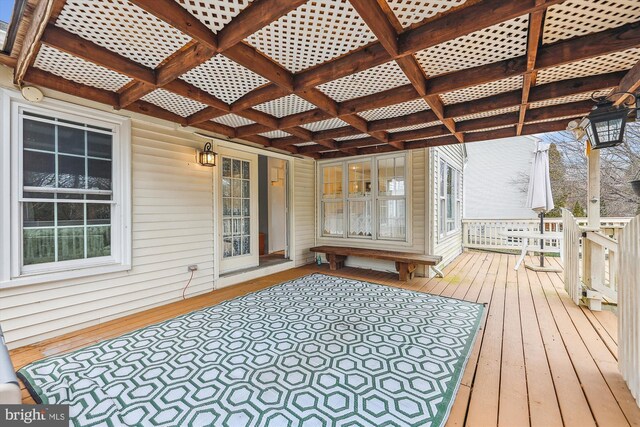 wooden terrace featuring a pergola