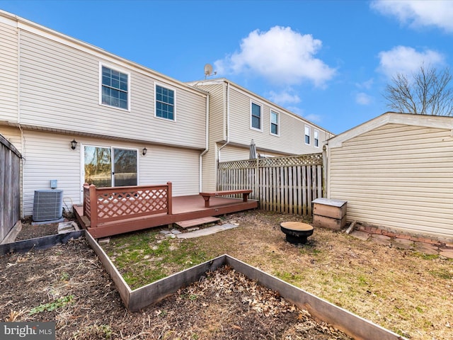 rear view of house with a deck and cooling unit