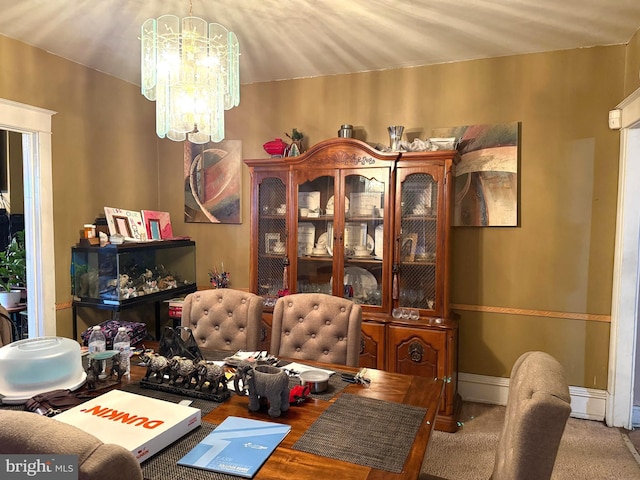 office space featuring a notable chandelier