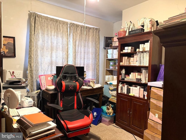 view of carpeted home office