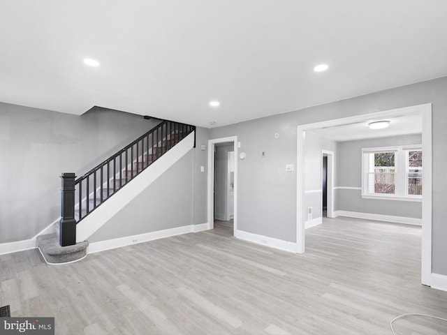 unfurnished living room with light hardwood / wood-style flooring