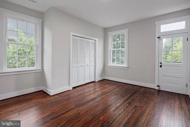 interior space featuring a closet and dark hardwood / wood-style floors