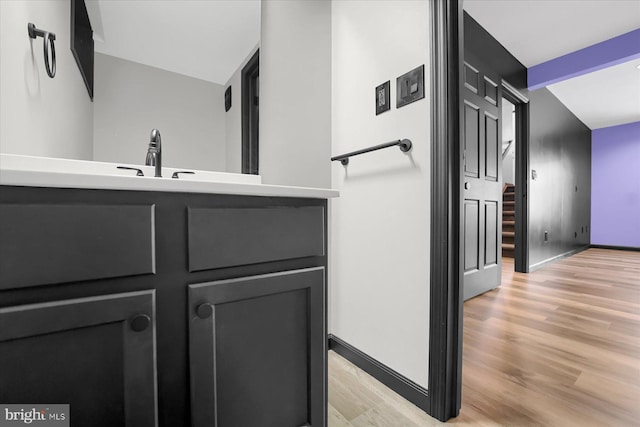 bathroom with vanity and wood-type flooring