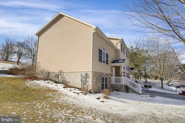 view of snow covered exterior