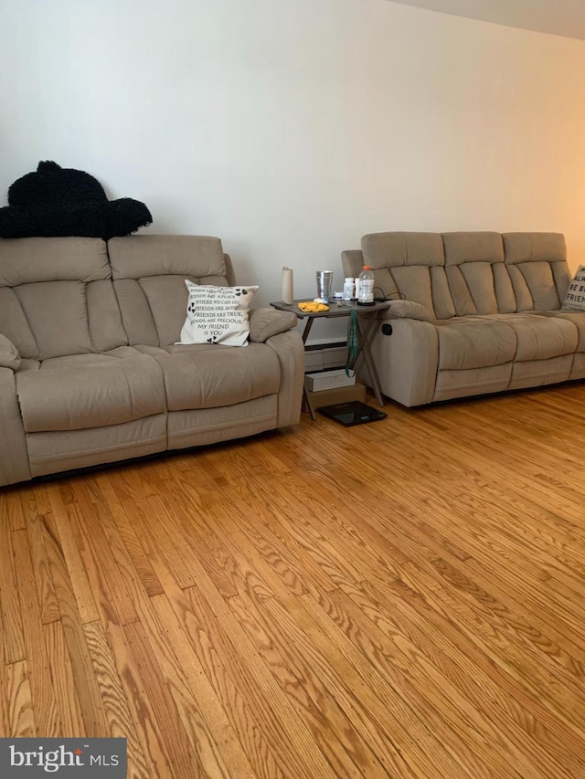 living room featuring light hardwood / wood-style floors and baseboard heating