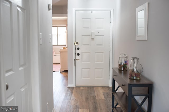 foyer with wood finished floors