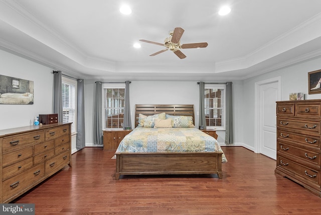 9801 Alydar Ct, Nokesville, VA 20181 - bedroom featuring a raised ceiling, dark wood-type flooring, and ornamental molding