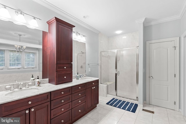 9801 Alydar Ct, Nokesville, VA 20181 - full bath with crown molding, a stall shower, and a sink