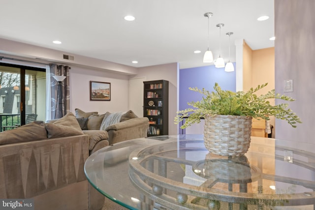 dining area featuring visible vents and recessed lighting