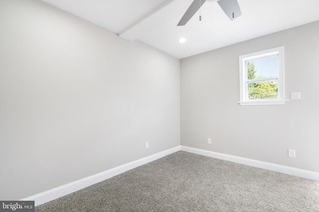 spare room with carpet, baseboards, a ceiling fan, and recessed lighting