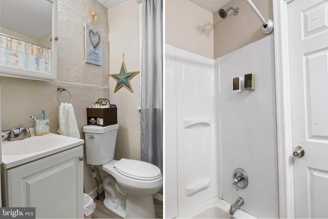 full bathroom featuring vanity, toilet, and shower / bath combo with shower curtain