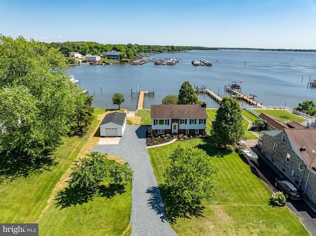 aerial view featuring a water view