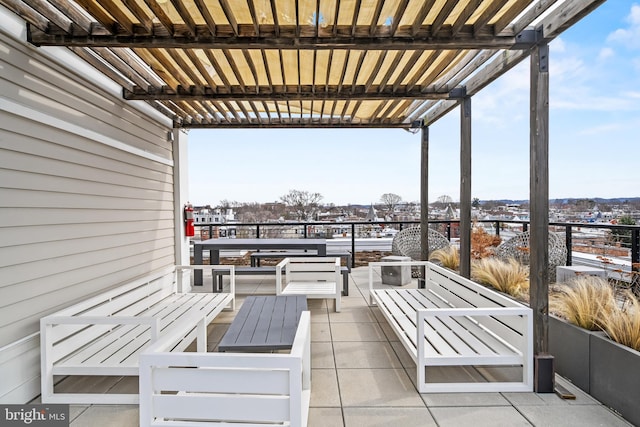 view of patio / terrace with outdoor lounge area and a pergola