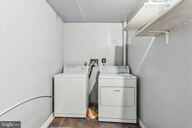 laundry area featuring laundry area, baseboards, and washer and clothes dryer