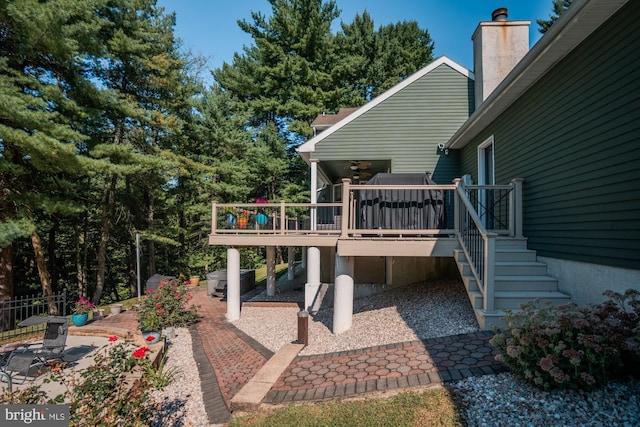 exterior space featuring stairway and a patio area