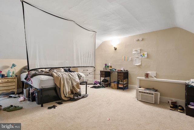 playroom with lofted ceiling and carpet