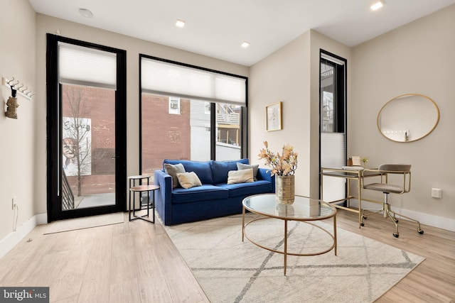 living room with light wood-type flooring