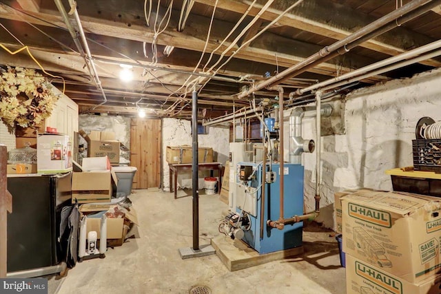 unfinished basement with a heating unit