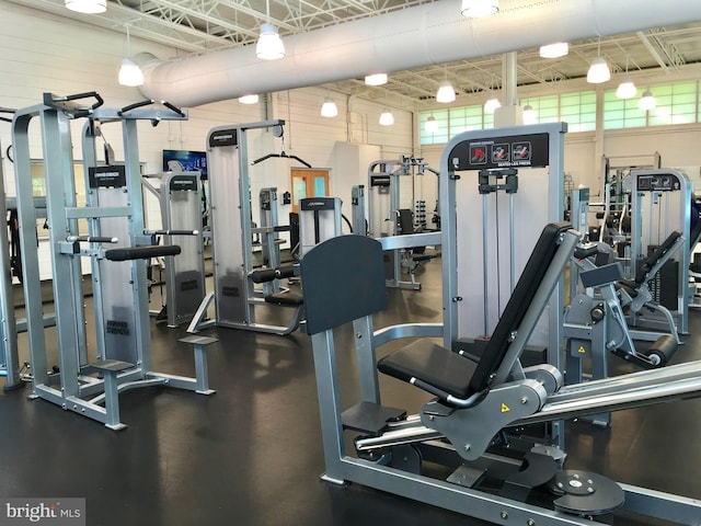 workout area with wood walls