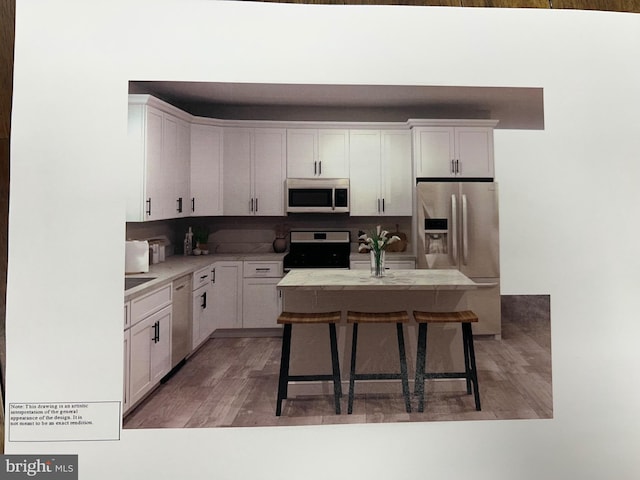 kitchen with white cabinetry, light countertops, and appliances with stainless steel finishes