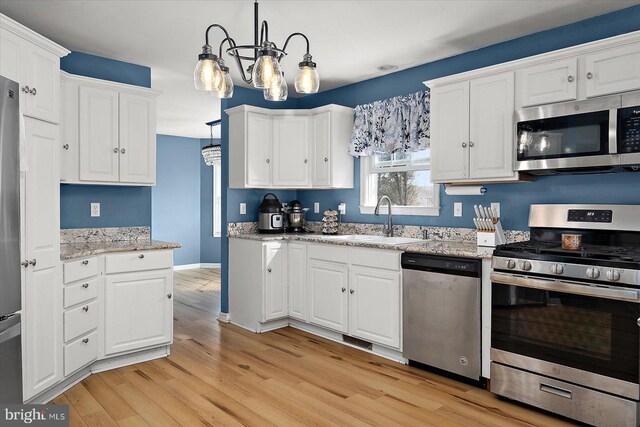 kitchen featuring a sink, stainless steel appliances, and white cabinetry