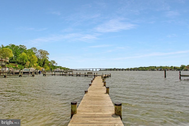 view of dock featuring a water view