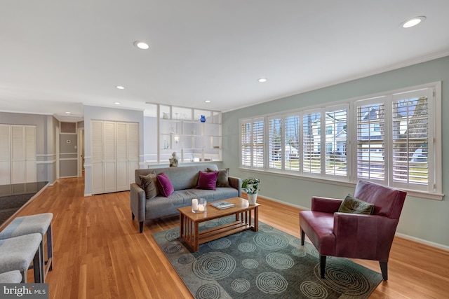 living room with light hardwood / wood-style flooring