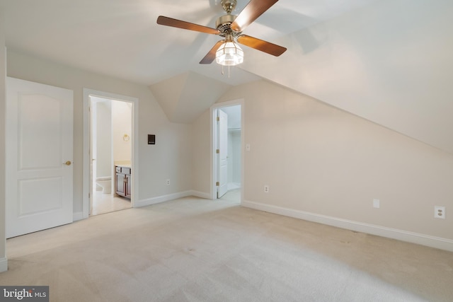 10928 Woodland Falls Dr, Great Falls, VA 22066 - bonus room with light carpet, ceiling fan, lofted ceiling, and baseboards
