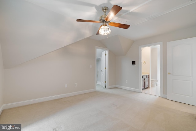 10928 Woodland Falls Dr, Great Falls, VA 22066 - bonus room featuring light colored carpet, a ceiling fan, lofted ceiling, and baseboards