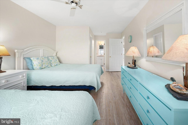 bedroom featuring ceiling fan and light hardwood / wood-style floors