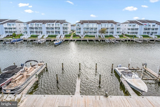 view of dock with a water view