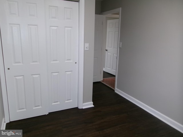 interior space featuring dark hardwood / wood-style floors and a closet