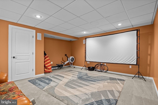 cinema featuring recessed lighting, baseboards, and carpet floors